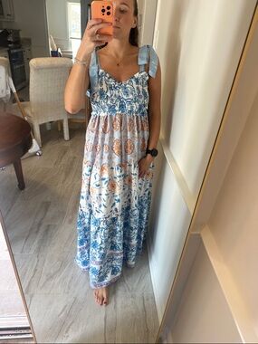 Blue multi print floor length summer dress